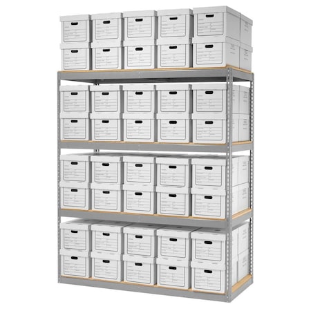 Global Industrial Record Storage Open With Boxes 72inW x 30inD x 84inH, Gray 130103
